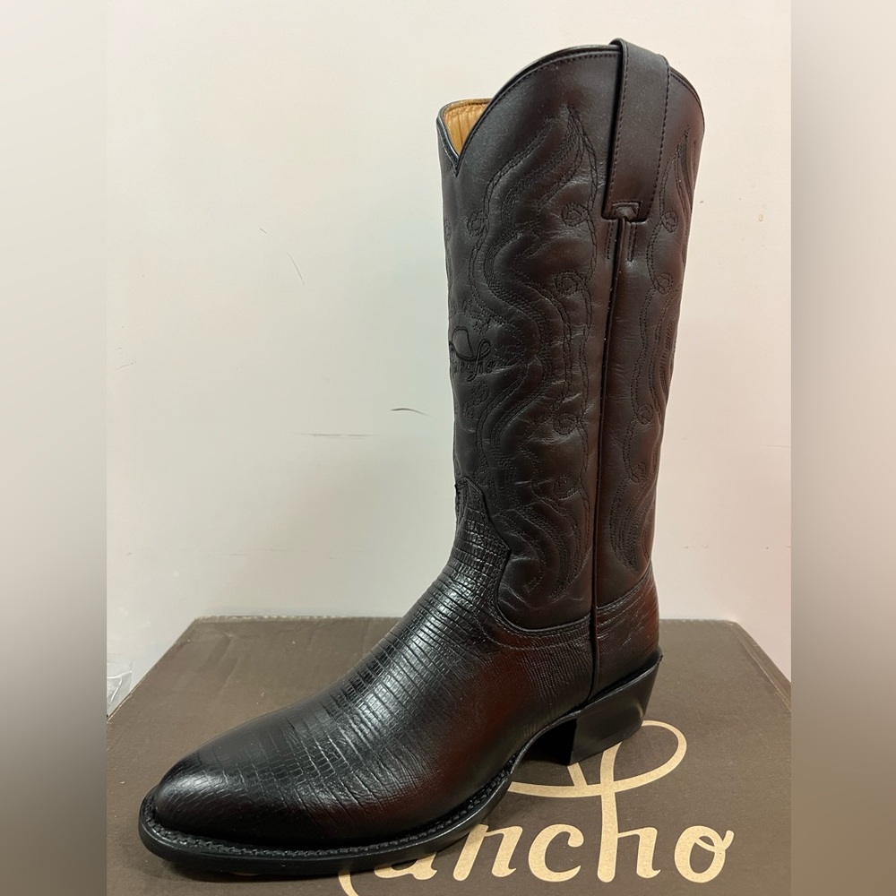 RANCHO Classic Cowboy boot black lizard print oval toe M212R